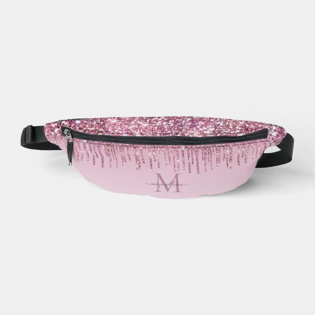 Modern Glitter Drips Personalised Monogram Name  Bum Bags (Front)