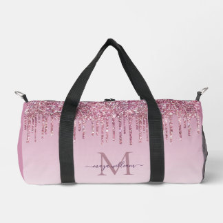 Modern Glitter Drips Personalised Monogram Name Duffle Bag