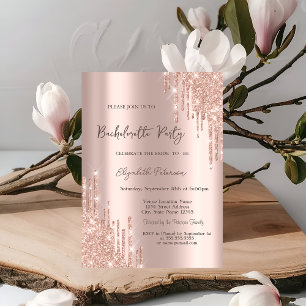 Modern Glitter Drips Rose Gold Bachelorette Party Invitation