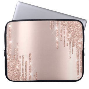 Modern Glitter Drips Rose Gold Laptop Sleeve