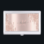Modern Glitter Drips Rose Gold Monogram Business Card Holder<br><div class="desc">Modern glitter drips on a rose gold background. An elegant and sophisticated design.The perfect romantic gift idea for her on any occasion.</div>