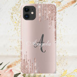 Modern Glitter Drips Rose Gold,Monogram iPhone 11 Case<br><div class="desc">Modern glitter drips on rose gold background with your name.</div>