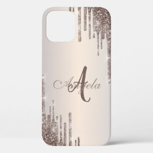 Modern Glitter Drips Rose Gold,Monogram Case-Mate  iPhone 12 Case