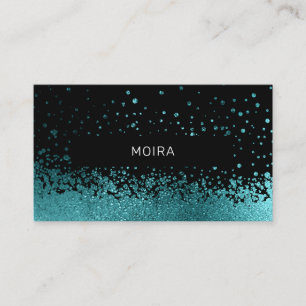Modern Glitter Drop Aqua-Blue Black Business Card