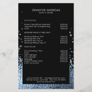 Modern Glitter Drop Ice Blue Black Flyer