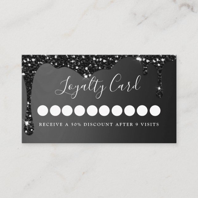Modern Glitter Drop Salon & Spa  Loyalty Business Card (Front)