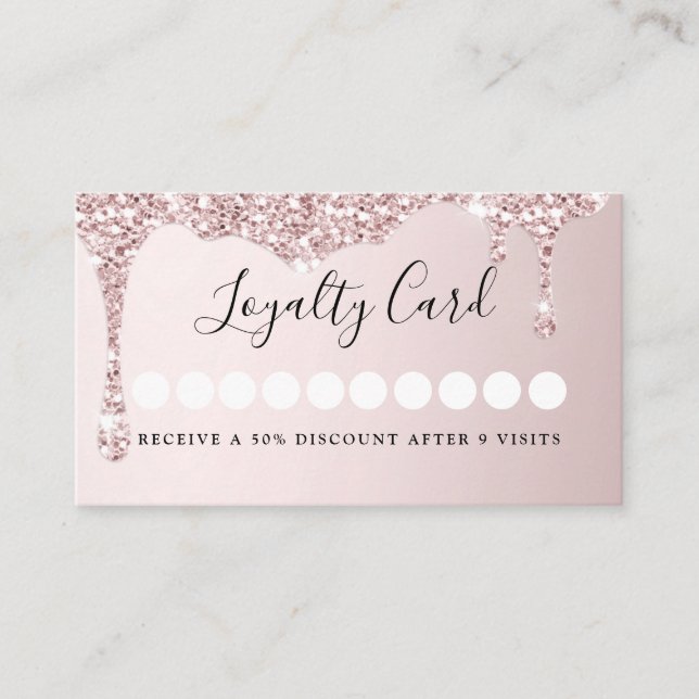 Modern Glitter Drop Salon & Spa  Loyalty Business Card (Front)