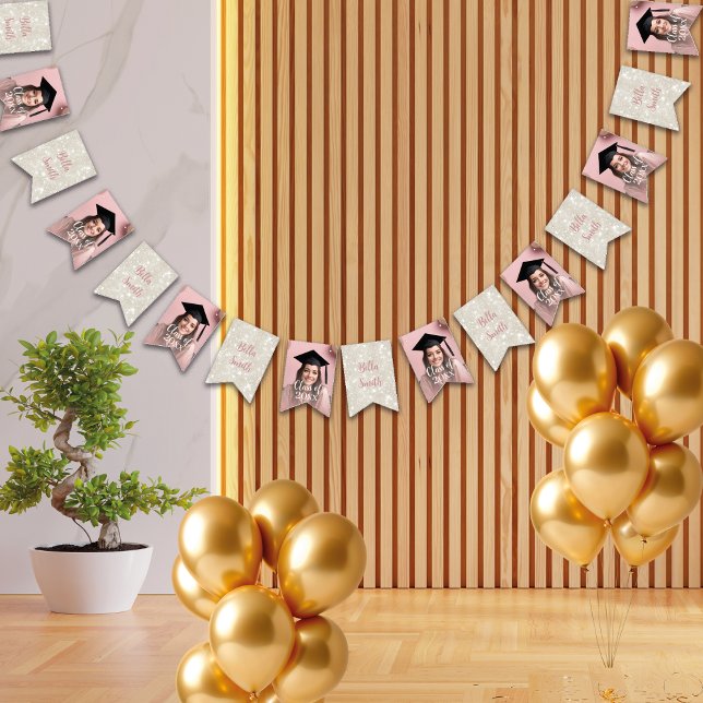 Modern Glitter Dusty Pink Graduation Photo Bunting (Creator Uploaded)