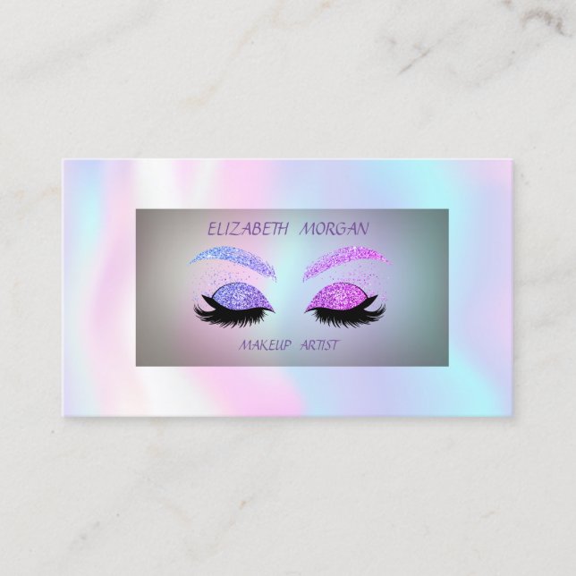 Modern Glitter Faux Lashes,Holograohic Business Card (Front)