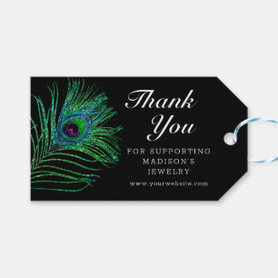 Modern Glitter Feather Boho Chic Thank You Gift Tags