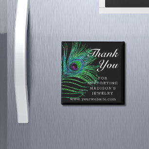 Modern Glitter Feather Boho Chic Thank You Magnet