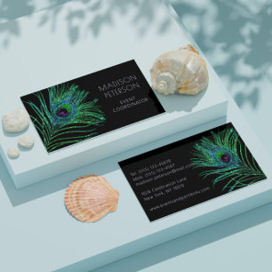 Modern Glitter Feather Event Coordinator Planner Business Card
