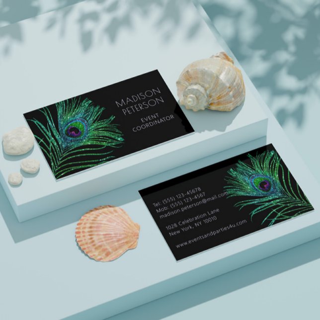 Modern Glitter Feather Event Planner Business Card (Creator Uploaded)