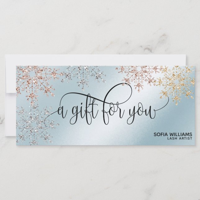 Modern Glitter Gold Certificate Gift Card Snow (Front)