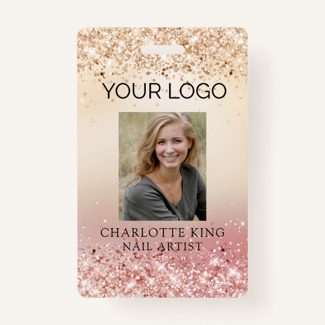 Modern Glitter Gold Employee Photo ID Badge (Front)