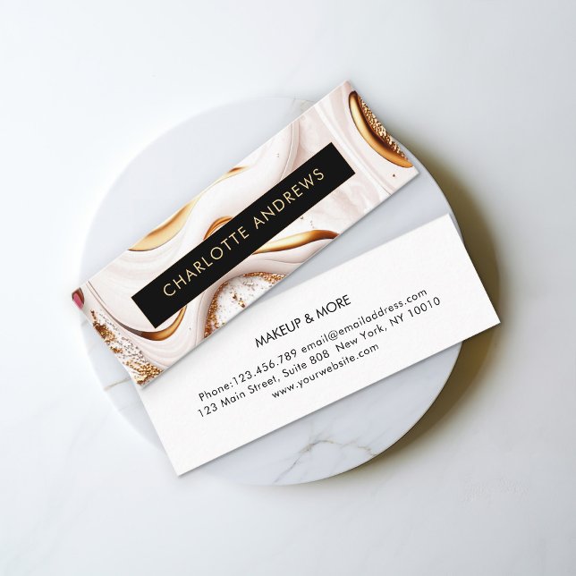 Modern Glitter Gold Marble Salon Mini Business Card (Creator Uploaded)