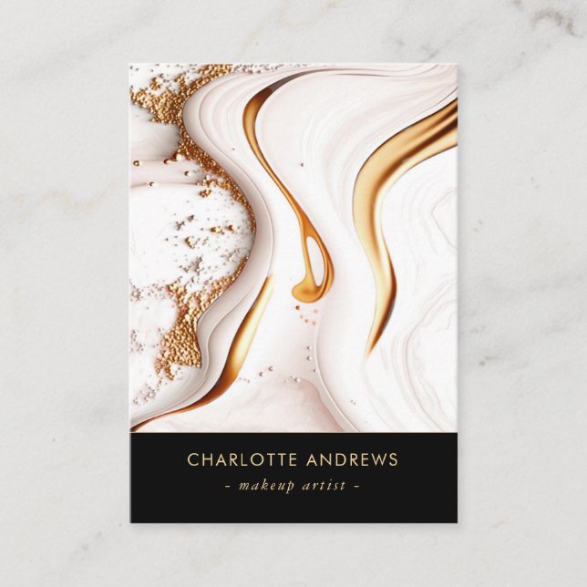 Modern Glitter Gold Marble Salon QR Code Business Card (Front)