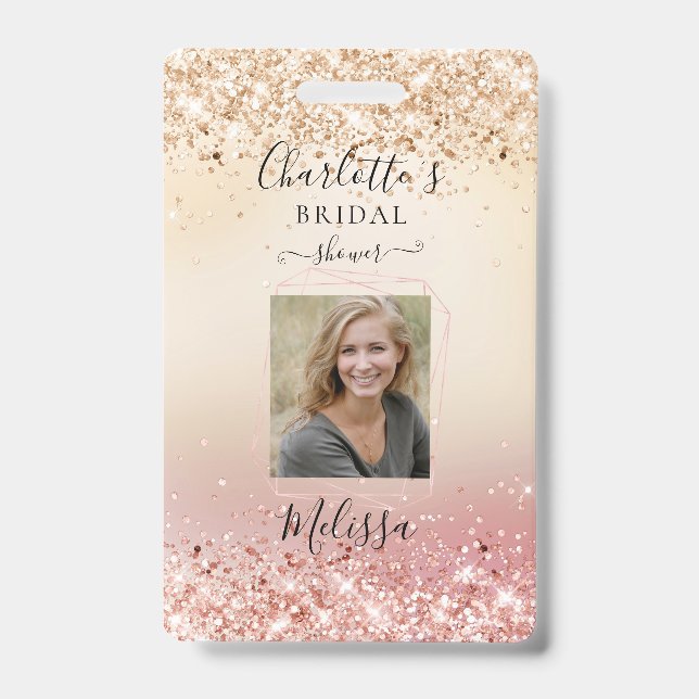 Modern Glitter Gold-Rosegold (Imitate)  Badge ID Badge (Front)