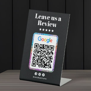 Modern Glitter Hair Salon Google Reviews Qr Code Pedestal Sign
