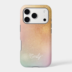 Modern Glitter Holographic Gold with Name