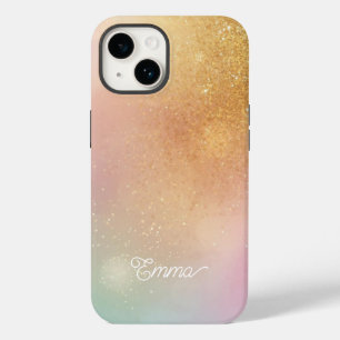 Modern Glitter Holographic Gold with Name Case-Mate iPhone 14 Case