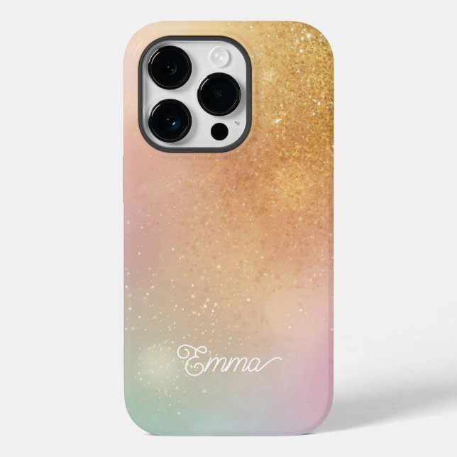 Modern Glitter Holographic Gold with Name Case-Mate iPhone Case (Back)
