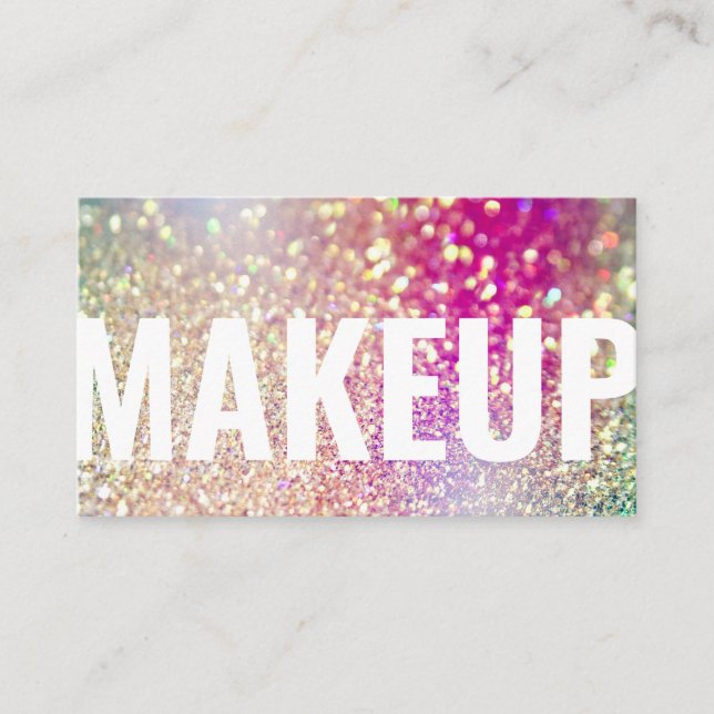 Modern Glitter Holographic Iridescent Make-up Business Card (Front)
