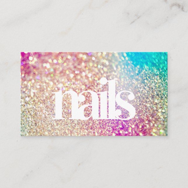 Modern Glitter Holographic Iridescent Nails Business Card (Front)