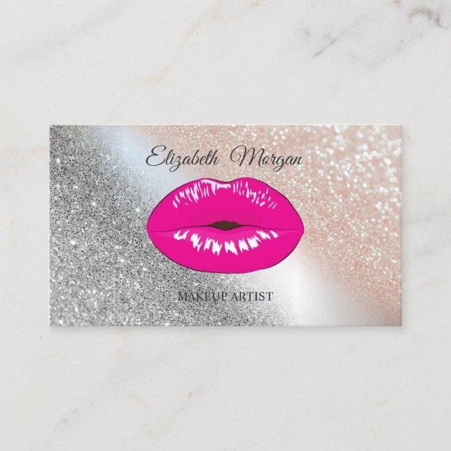 Modern Glitter , Lips, Makeup Artist Business Card (Front)