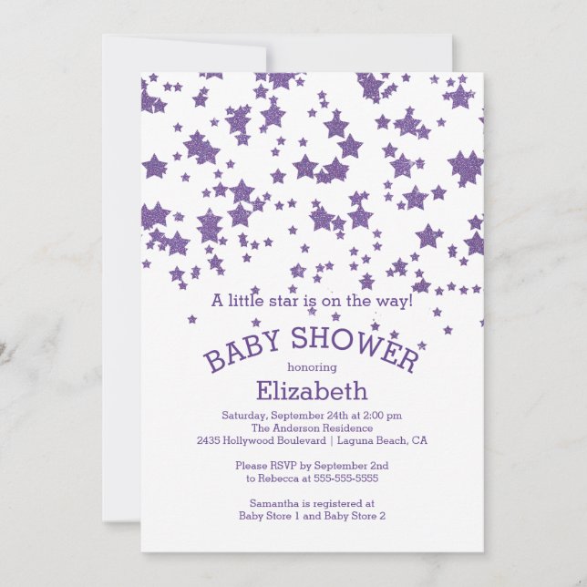Modern Glitter Little Star Baby Shower Invitation (Front)