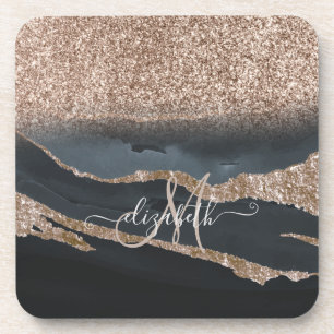 Modern Glitter Marble Monogram Coaster