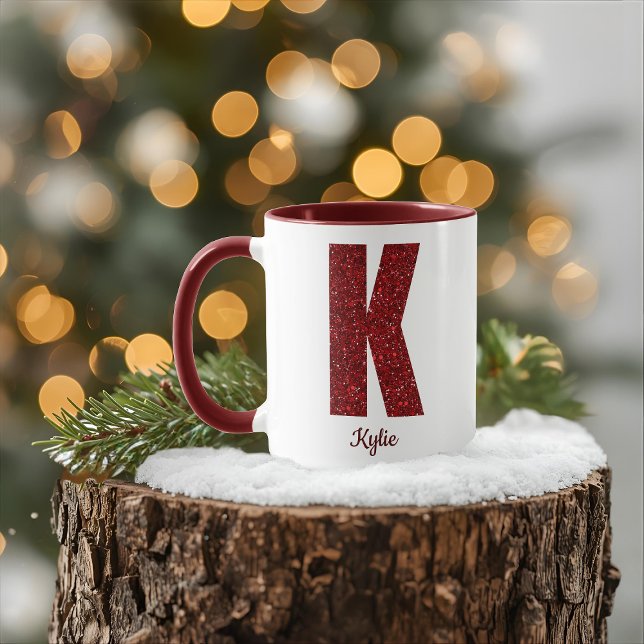 Modern Glitter Monogram K Mug with Name (Creator Uploaded)