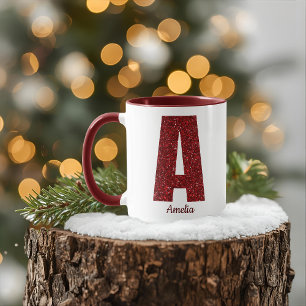 Modern Glitter Monogram Mug with Name