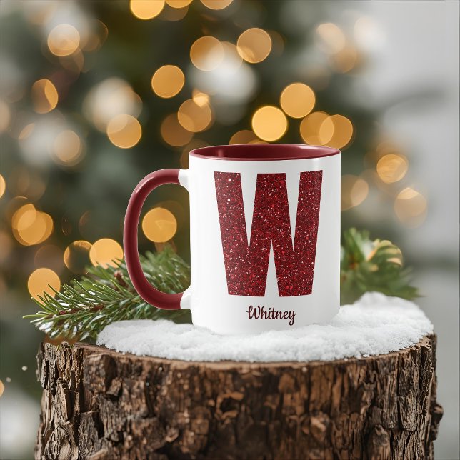 Modern Glitter Monogram W Mug with Name (Creator Uploaded)