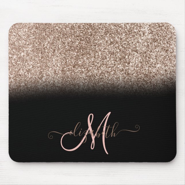 Modern Glitter Ombre Black Monogram Mouse Pad (Front)