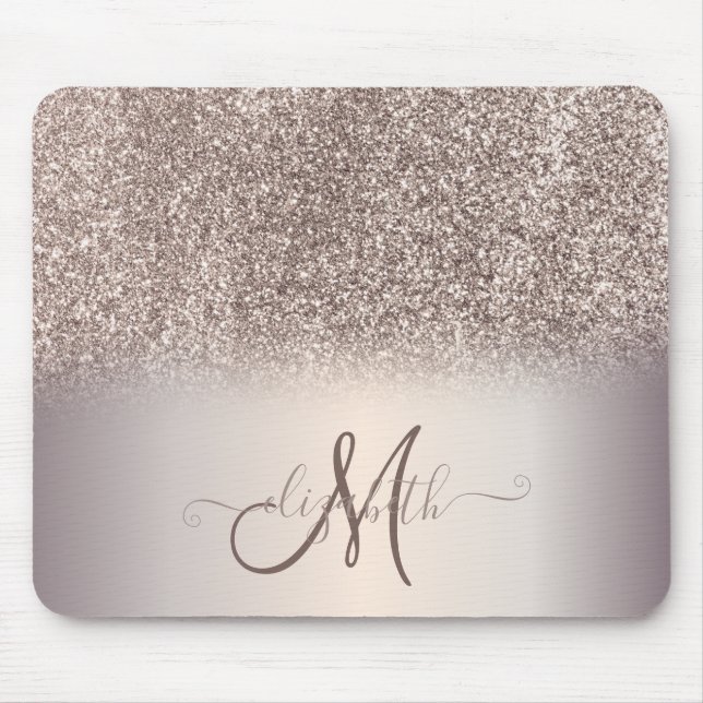 Modern Glitter Ombre Cool Monogram Mouse Pad (Front)