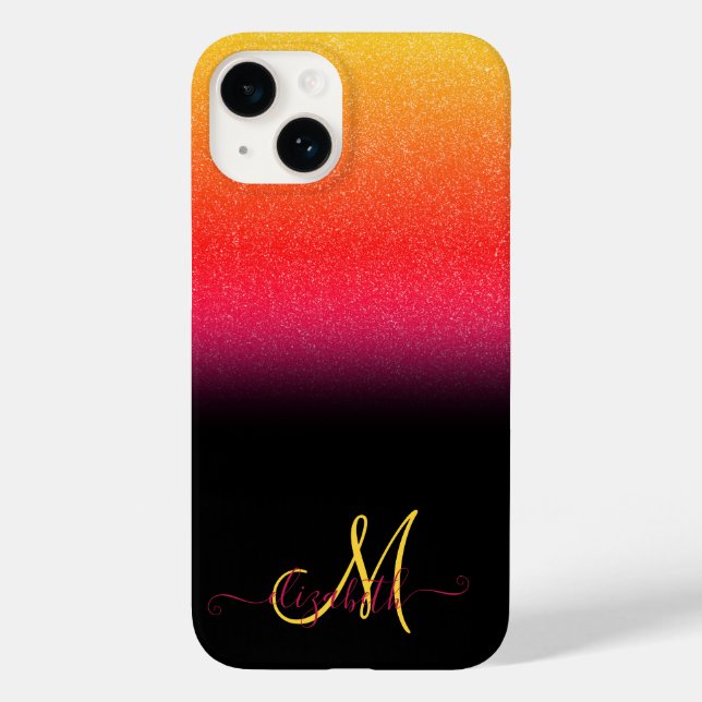 Modern Glitter Ombre Monogram Black Case-Mate iPhone Case (Back)