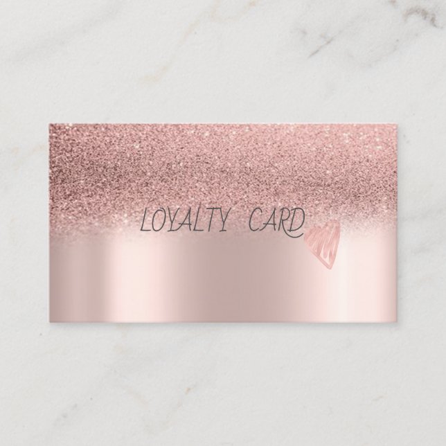 Modern Glitter Ombre Rose Gold Hearts Loyalty Card (Front)