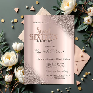Modern Glitter Ombre Rose Gold  Sweet 16 Invitation