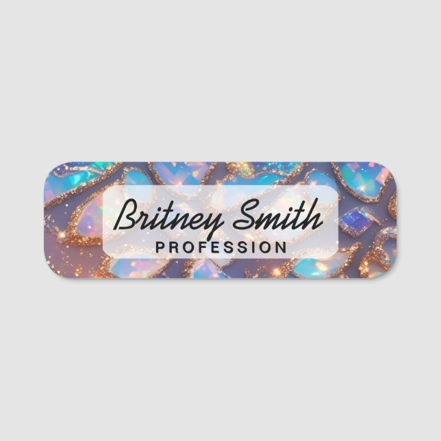 Modern glitter opal background name tag (Front)
