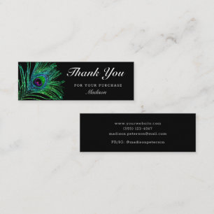Modern Glitter Peacock Feather Boho Thank You Mini Business Card