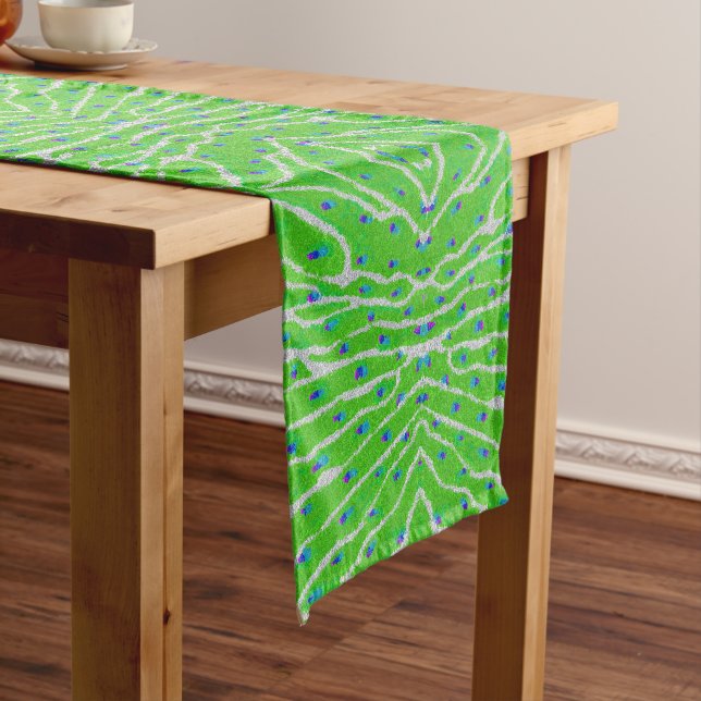 Modern glitter peacock feather long table runner (In Situ)