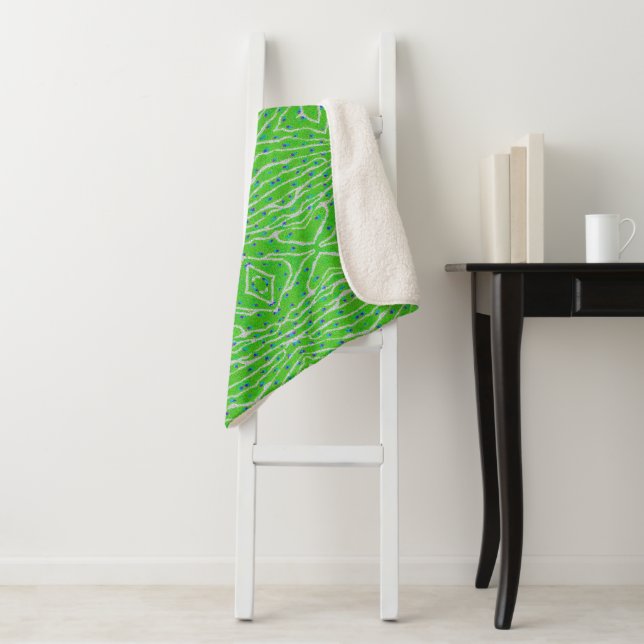 Modern glitter peacock feather sherpa blanket (In Situ)