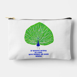 Modern glitter peacock rise & shine inspirational accessory pouch