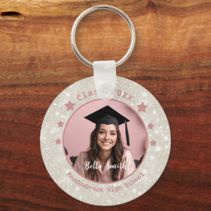 Modern Glitter Photo Dusty Pink Graduation  Key Ring