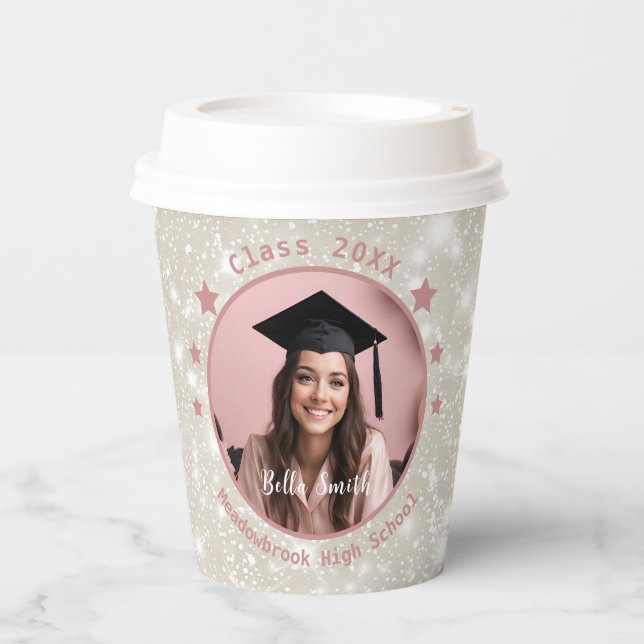 Modern Glitter Photo Graduation  Paper Cups (Front)