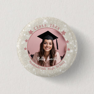 Modern Glitter Photo Pink Gift Graduation  3 Cm Round Badge
