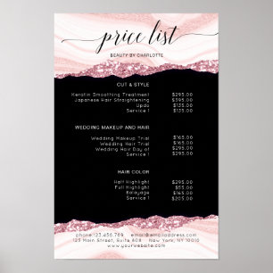 Modern, glitter, pink-black price list Poster
