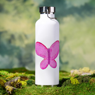 Modern glitter pink butterfly water bottle