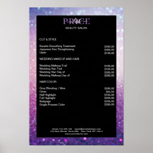Modern Glitter Pink Purple Price List Poster